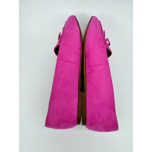 J Crew Ballet Flat Shoes Womens 9.5 Pink Bow Loafers Slip On Vegan Suede Preppy - Picture 6 of 13